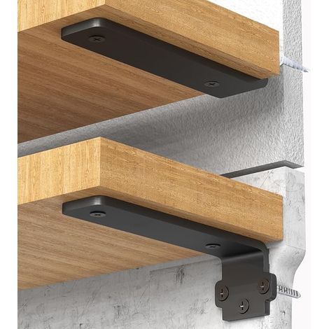 2 Pcs 20cm Wall Shelf Bracket Heavy Duty Corner Brackets with Invisible Fixing 75kg Load Capacity Wall Mount for Heavy Shelves, Black (1/5)