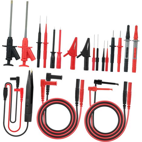 Kit de 21 cordons de test électroniques MK30 pour multimètres, avec pinces crocodiles et embouts remplaçables – Kit d'accessoires pour multimètres numériques (DMM) et pinces-ampèremétriques (1/5)