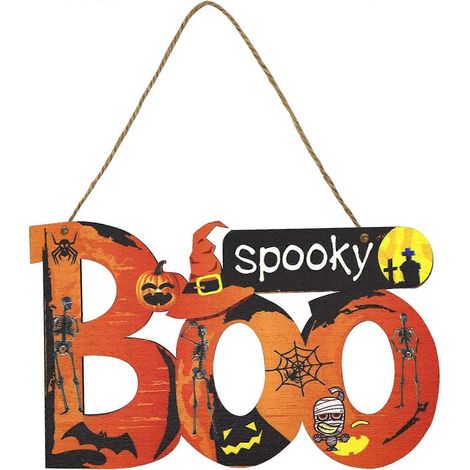 Pack de décorations d’Halloween, panneau suspendu en bois d’Halloween, déco de centres de table de citrouille pour dîners de fête (BOO) (1/4)