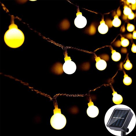 Guirlande lumineuse solaire, 20 LED, 5 m, 8 modes, idéale pour la maison, le jardin, les fêtes et les décorations de Noël (lumière blanche chaude) (1/5)
