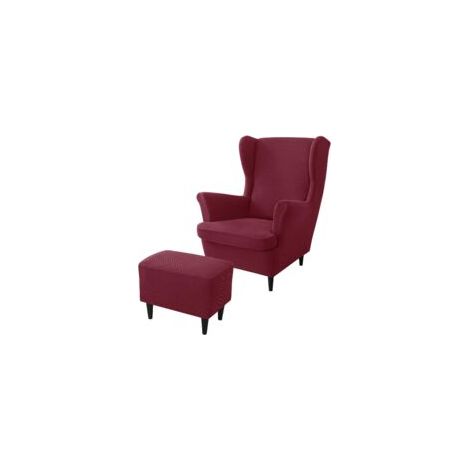 Ensemble de housses pour fauteuil à oreilles – Rouge bordeaux – Incluant housse de fauteuil, housse de coussin d’assise et housse de repose-pieds (1/4)