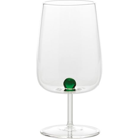Bilia Set 6 Calici in Vetro Borosilicato con Sfera Colorata Verde - Design Artigianale Elegante e Resistente agli Shock Termici per la Tavola
