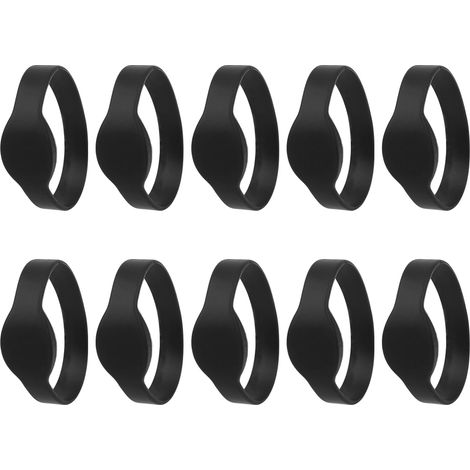 Lot de 10 bracelets RFID 125 kHz en silicone étanches IP68, pour piscine et sauna (noir). (1/5)