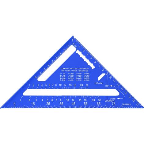 Règle triangulaire de 7 pouces en alliage d'aluminium, Double échelle de 45 à 90 degrés, outil de charpentier d'angle pour le travail du bois, bleu