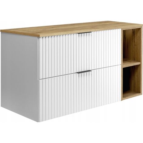 Rodan Waschbeckenunterschrank 100 cm, Weiß Matt mit brauner Ablage und Waschtischplatte, 46 x 100 x 57 cm, feuchtraumgeeignet