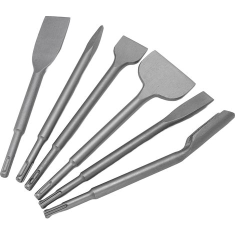 Ensemble de 6 burins à racler en acier allié 40CR à tige ronde et pointe plate pour marteau électrique (1/5)