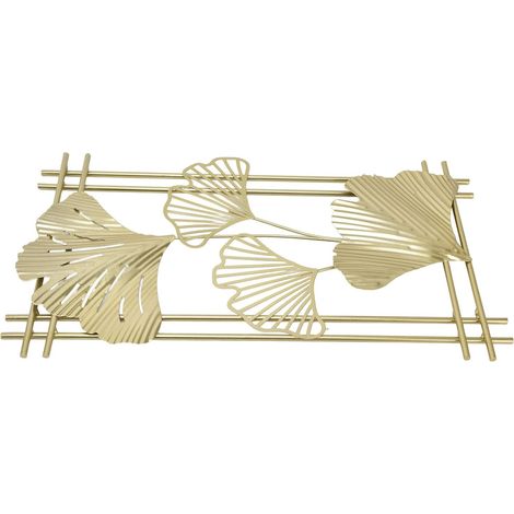 Gold Leaf Wall Decoration, Gold Metal Wall Sculpture 45 x 24 cm with Hollow Carved Design for Living Room, Bedroom, Office, Home, Hotel (1/5)