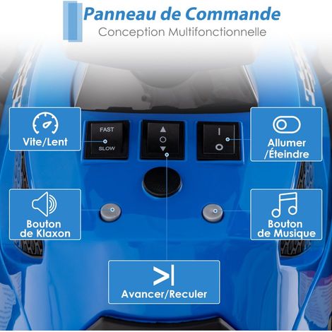 Quad électrique enfant bleu 12V avec musique, klaxon et phare LED, roues robustes et démarrage progressif pour jardin, parc et cour (1/5)
