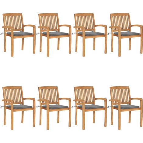 Lot de 8 Chaises de jardin empilables avec coussins Fauteuil de Jardin Teck solide 30402 (1/5)