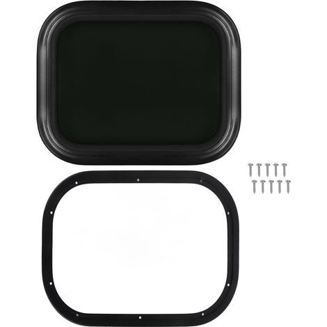 Vitre fixe RV 450x300mm aluminium noir étanche, fenêtre ronde avec bague fixe pour camping-car caravane, épaisseur paroi 33‑38mm.