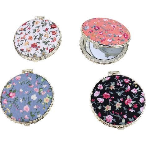 Juego de 4 espejos plegables y compactos con estampado floral, ideales para viajes o para llevar en el bolso. (1/5)