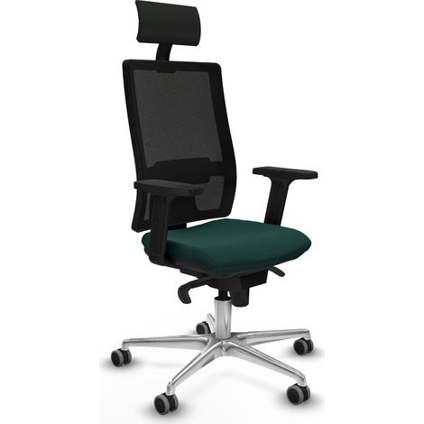 Horna sincro malla negra similpiel verde botella brazos 2D base aluminio cabecero fijo ruedas 65mm engomadas (1/5)