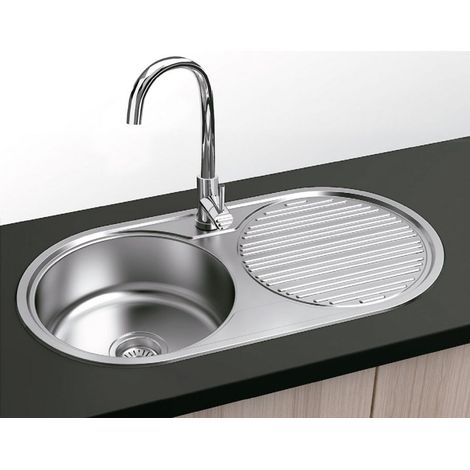 Fregadero de Acero inoxidable 1 SENO/CUBETA + ESCURRIDERA REDONDA - Semidueto (Exterior 44x84 cm) - Seno-Escurridera. Modelo FG09 (1/2)