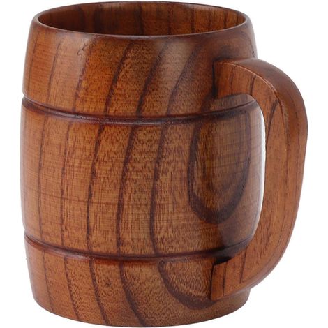 Tasse en bois de 300 ml, chope à bière en bois avec anse, idéale pour le thé, le lait ou la bière, pour la cuisine et la maison. (1/5)