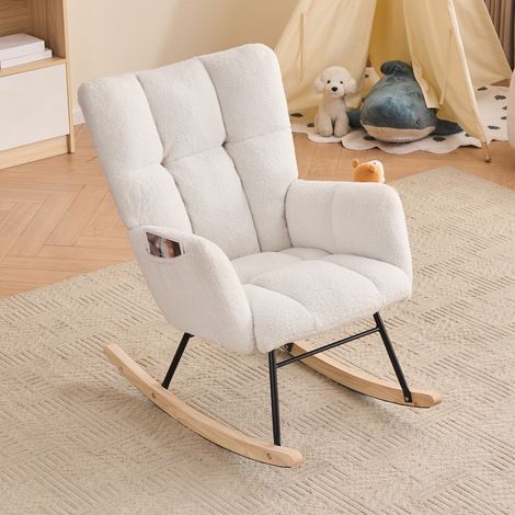 Lit coffre 140x190 cm en tissu bouclé blanc, sommier à lattes, sans matelas - CHICFURN (1/5)