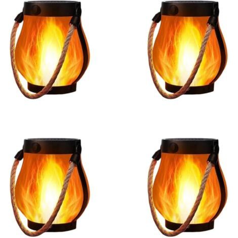 Quatre lanternes à flamme solaire, lumières d'extérieur dansantes, suspension par corde, étanches, chargement USB, idéales pour la décoration du jardin et de la terrasse. (1/4)