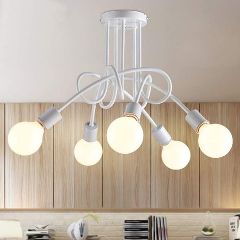 Deckenlampe Vintage Industriell Stil Deckleuchte Spinne Eisen Innenlicht E27 für Wohnzimmer Schlafzimmer 5 Flammig Weiß (1/5)