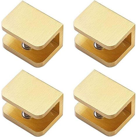 Set of 4 no-drill glass shelf clips for 10mm-12mm glass shelves, gold-plated