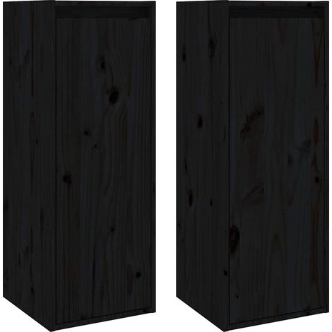 Maison Exclusive - Wandschränke 2 Stk. Schwarz 30x30x80 cm Massiv (1/5)