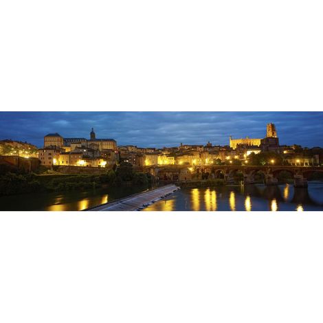 Tableau sur toile Albi de nuit 30x97 cm - Impression sur Toile Murale Décorative - Image imprimée en HD sur Toile - Toile sur Châssis en Bois FSC - Fabriqué en France (1/4)