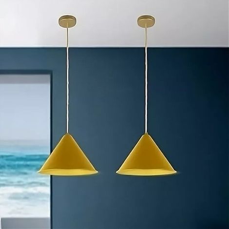 TRADE SHOP - Lampadario A Sospensione E27 Ferro Paralume Moderno Contemporaneo Cono Oro Bianco 33368 - (1/4)