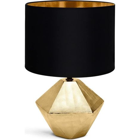 Lampe de chevet, lampe de table moderne, abat-jour en tissu, base en céramique, douille E14, forme losange, or, 22 22 32 cm, câble de 1,3 m, design vintage pour bureau, salon (1/5)