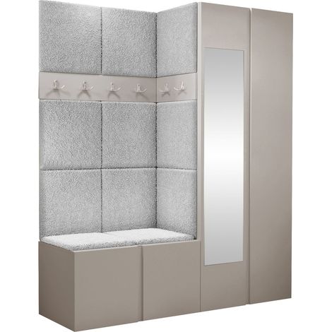 Conjunto para recibidor Pinis X, Cachemira, 186x158x46cm, Espejo, Aglomerado laminado, Tapiz, Colocada, Montada en la pared