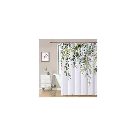 Floral shower curtain with 12 hooks, 180 x 180 cm waterproof shower curtain for bathroom, weighted hem, hotel bath curtain, machine washable, quick drying (green) (1/5)