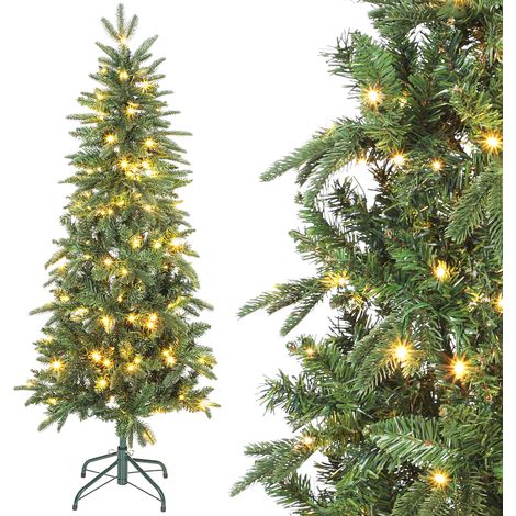 Albero di Natale artificiale da 150 cm, albero di Natale sottile con 150 luci, 8 modalità di illuminazione, 431 rami articolati, verde