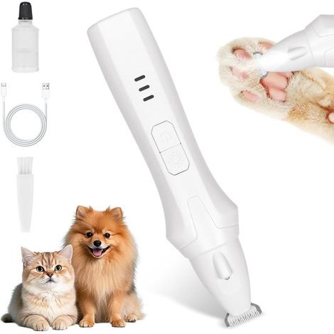 Tagliaunghie per cani, impermeabile IPX5, senza fili e silenzioso, con display a LED, adatto a cani e gatti, per zampe, occhi, orecchie, muso e corpo (bianco). (1/5)