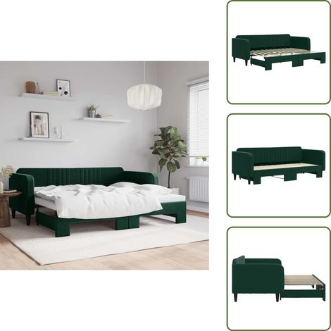 Lit de repos - vidaXL Lit de jour avec gigogne sans matelas vert foncé 90x200 cm - Canapé avec lit (1/5)