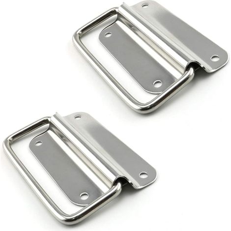 Folding stainless steel handle, crate handle, toolbox handle, silver, 2 pieces (medium)
