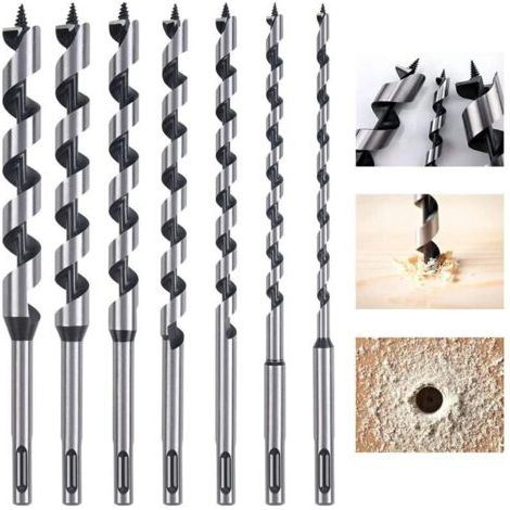 Mèche à Bois Hélicoïdal, 7 PCS SDS-Plus Forets à Bois Set en Acier Au Carbone Spiral Trou Cutter Outil à Bois Kit, D'outils avec Diamètre 6mm / 8mm / 10mm / 12mm / 14mm/ 16mm/18m (1/4)