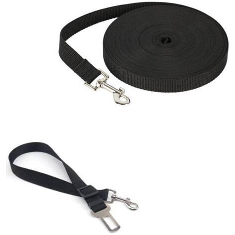 Laisse de sécurité courte, compatible avec les ceintures de sécurité et les laisses de voiture (10 m, noire), laisse de dressage pour chien avec poignée, laisse longue, sangle en nylon, mains libres (1/5)