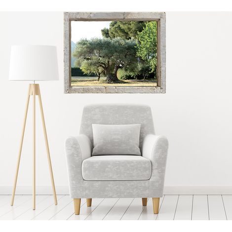 Sticker Fenêtre 3D, Déco Trompe l'Oeil, 60x75cm, Oliveraie, Effet Garanti, Magnifique (1/5)