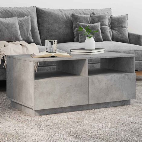 Table Basse Moderne LED Gris Béton 90x49x40 cm - Bois d'Ingénierie - Éclairage RGB Personnalisable - Charge 70 kg - Design Polyvalent Salon (1/4)