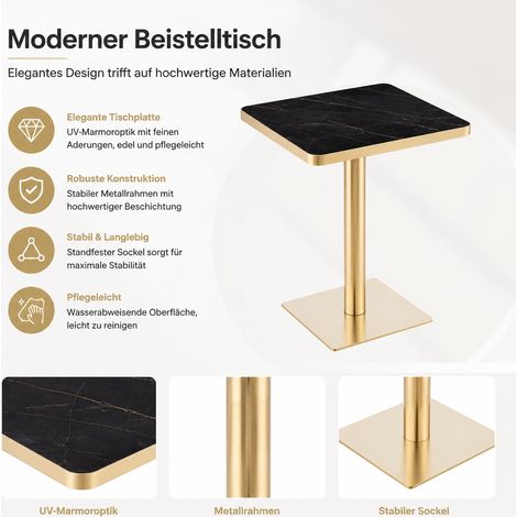 Table carrée moderne avec plateau en marbre effet UV, piètement en métal, design contemporain (1/5)