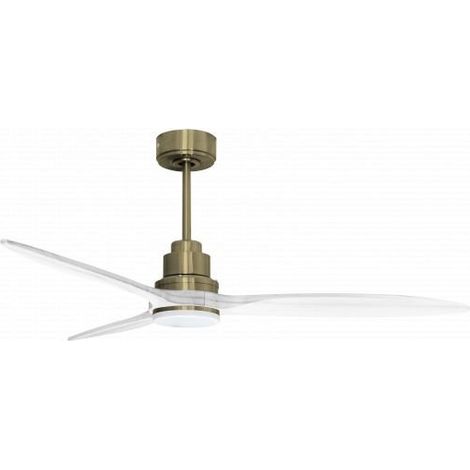 Tenerife - Super destratificateur et ventilateur DC 132 cm  Laiton pales bois blanc avec Lumière 25 à 35 m²