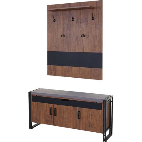 [JAMAIS UTILISÉ] Portemanteau mural + banquette HHG-159, 53x110x30cm, aspect chêne