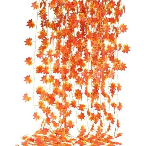 12 Stück Herbstgirlande Ahornblätter Künstliche Dekoration Ahorngirlanden Rote Ahornblätter Efeu hängende Pflanze für Hochzeit Thanksgiving Halloween Dekoration (1/5)