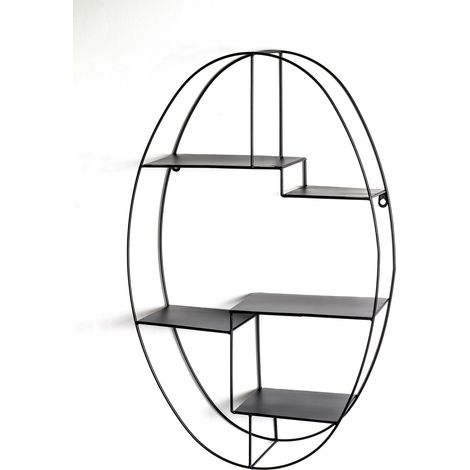 Étagère murale ovale 44x16x71 cm en métal laqué noir