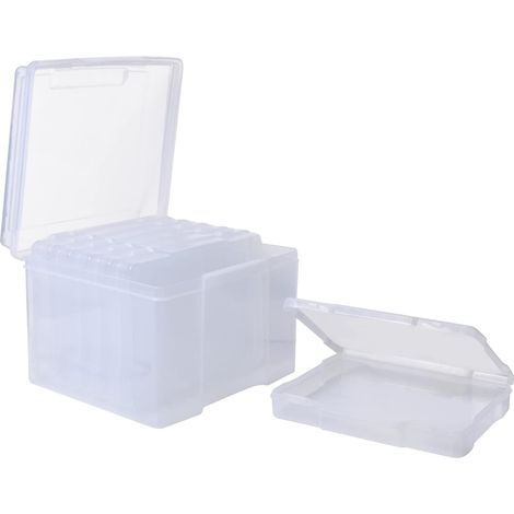 Large Photo Storage Boxes, Plastic Photo Organizer, Transparent Storage Bin with Buckle Design, Storage Box with 6 Mini Cases, 300 Photo Capacity, 20x14.5x3cm (1/5)