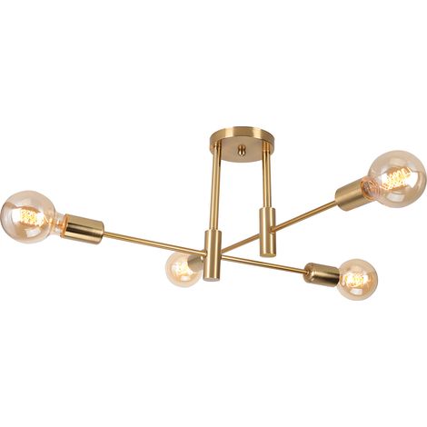 4-Flammige Moderne Deckenleuchte E27 Eisen Deckenlampe Flurlampe für Wohnzimmer Esszimmer Küche Bars - Ohne Leuchtmittel (Gold)