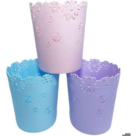 Corbeille à papier décorative - OKZ® - Fleur creuse - Plastique épais - Base antidérapante - Taille S (1/5)