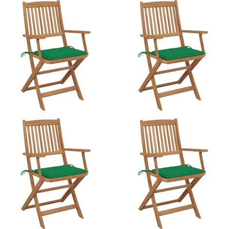 Sillas de jardín plegables 4 uds y cojines madera maciza acacia