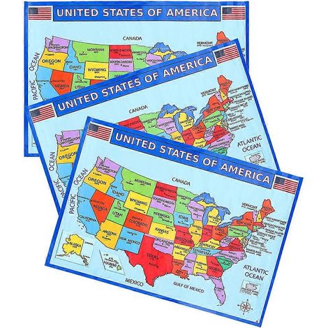 Carte des États-Unis, lot de 3 affiches plastifiées, compatible avec la décoration éducative pour enfants (1/5)