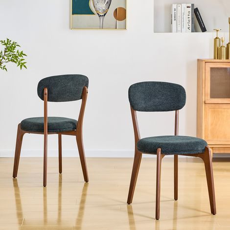 Ensemble 2 chaises salle à manger style médiéval moderne, assise rembourrée lin, confortables pour cuisine 48,5x55,5x84 cm - noir (1/5)