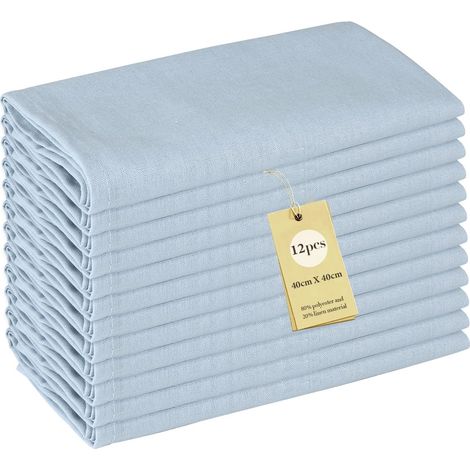 12 Serviettes en Lin Bleu Clair Réutilisables