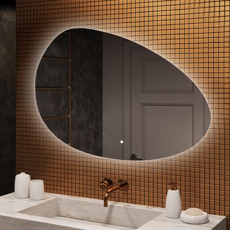Espejo de baño LED Artforma, 114x84, Interruptor táctil, LED Dual, Espejo Irregular