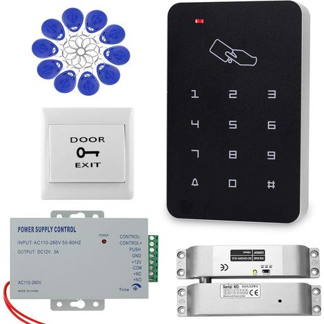 Kit de système de contrôle d'accès à la porte Serrure de porte avec boulon NC électrique + bloc d'alimentation + 10 pièces de porte-clés Ensemble complet (1/5)